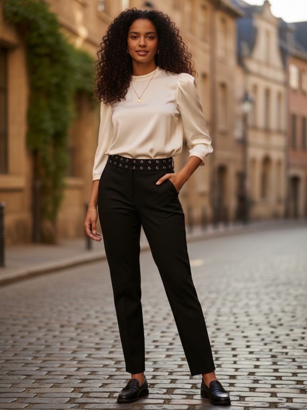 Laundry By Shelli Segal Black Ankle Slim Pants with Eyelet Waistband
